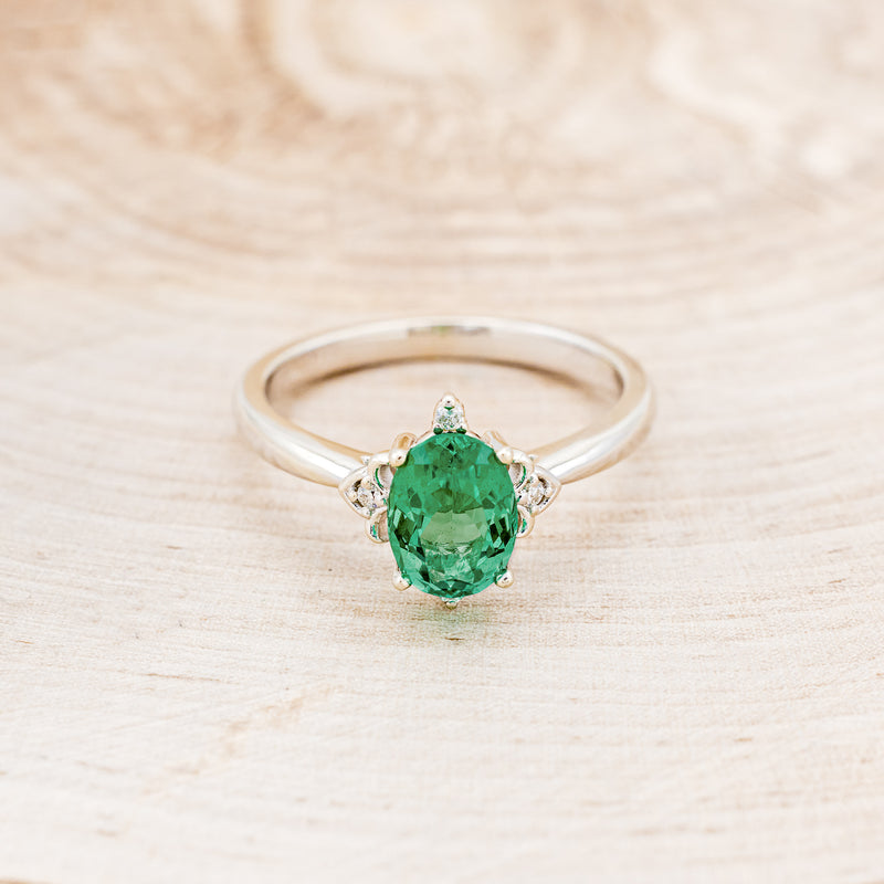 Haydee Green Emerald Oval Halo Engagement Ring Vintage Style in Gold